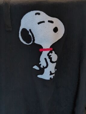 Snoopy Graphic Black  sweatshirt with Red Collar Accent